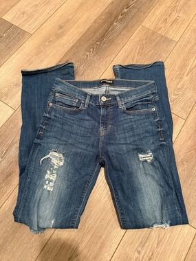 Express Women's Skinny Distressed Dark Blue Jeans